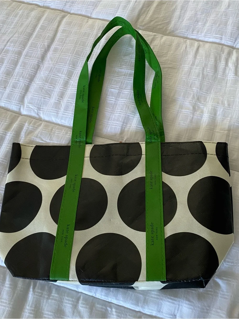 Kate Spade New York Tote Bag Reusable Black White Polka Dot Shopping Small Green